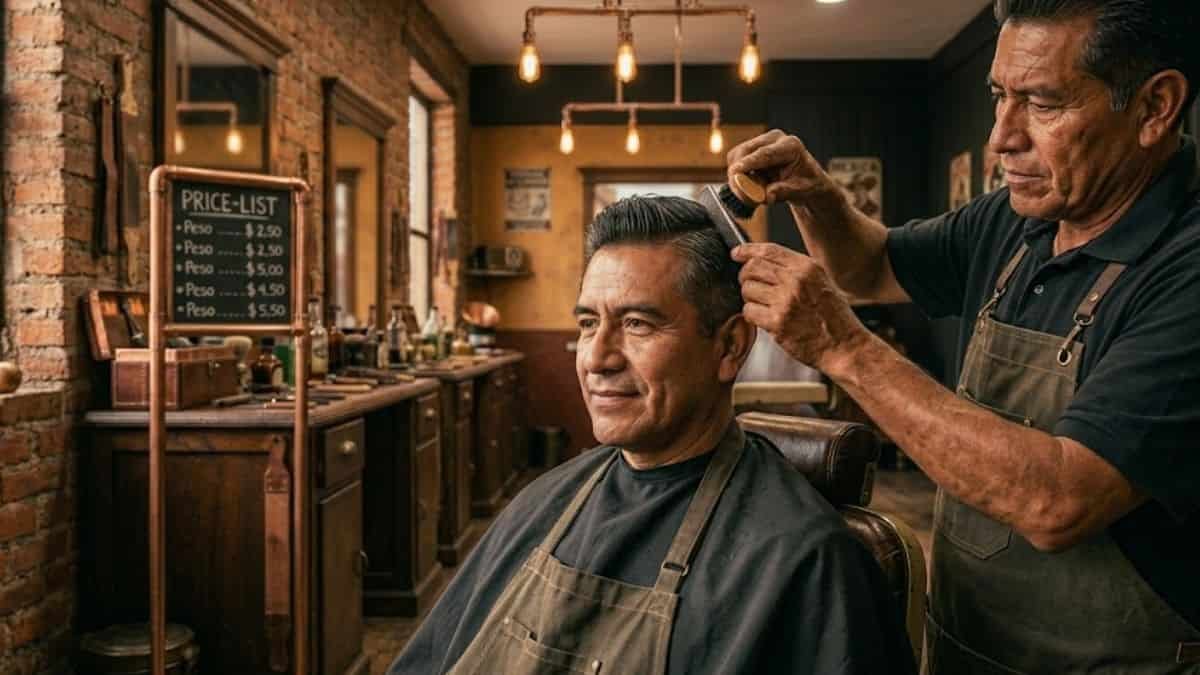 Lista de precios de barberia junto a tijeras y maquina sobre la mesa