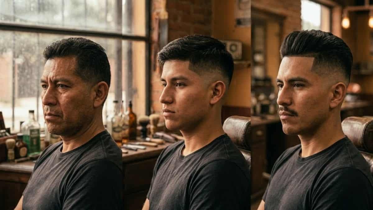 Hombre eligiendo su estilo de fade frente al espejo de la barberia