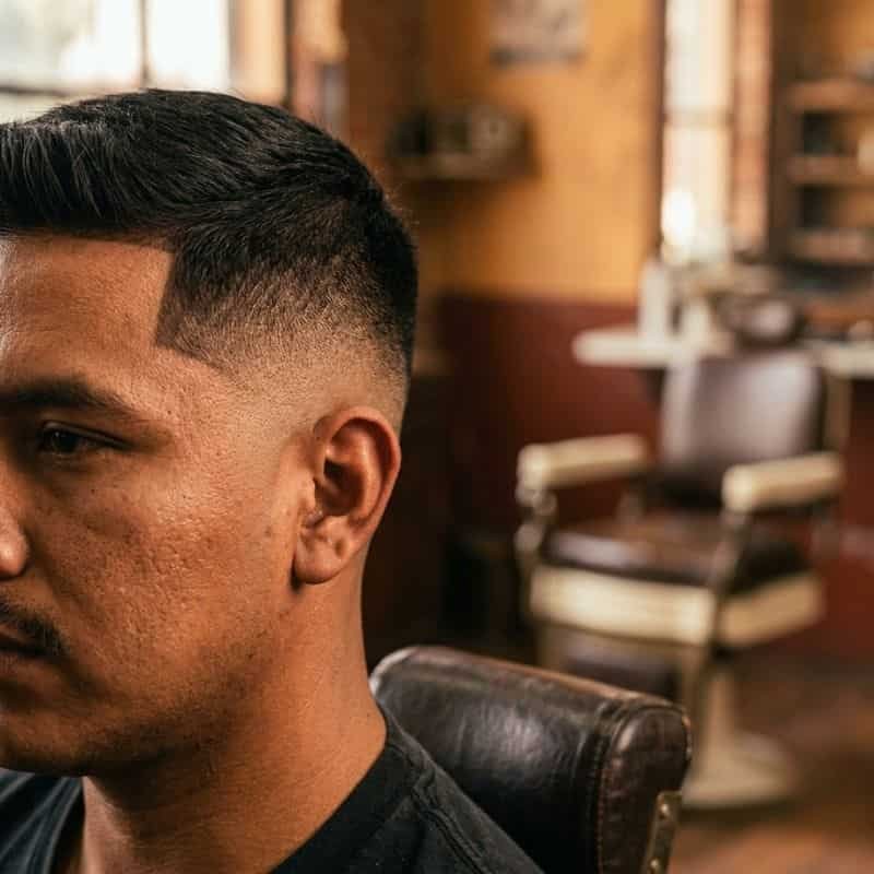 Corte fade recien hecho a un hombre, con difuminado parejo