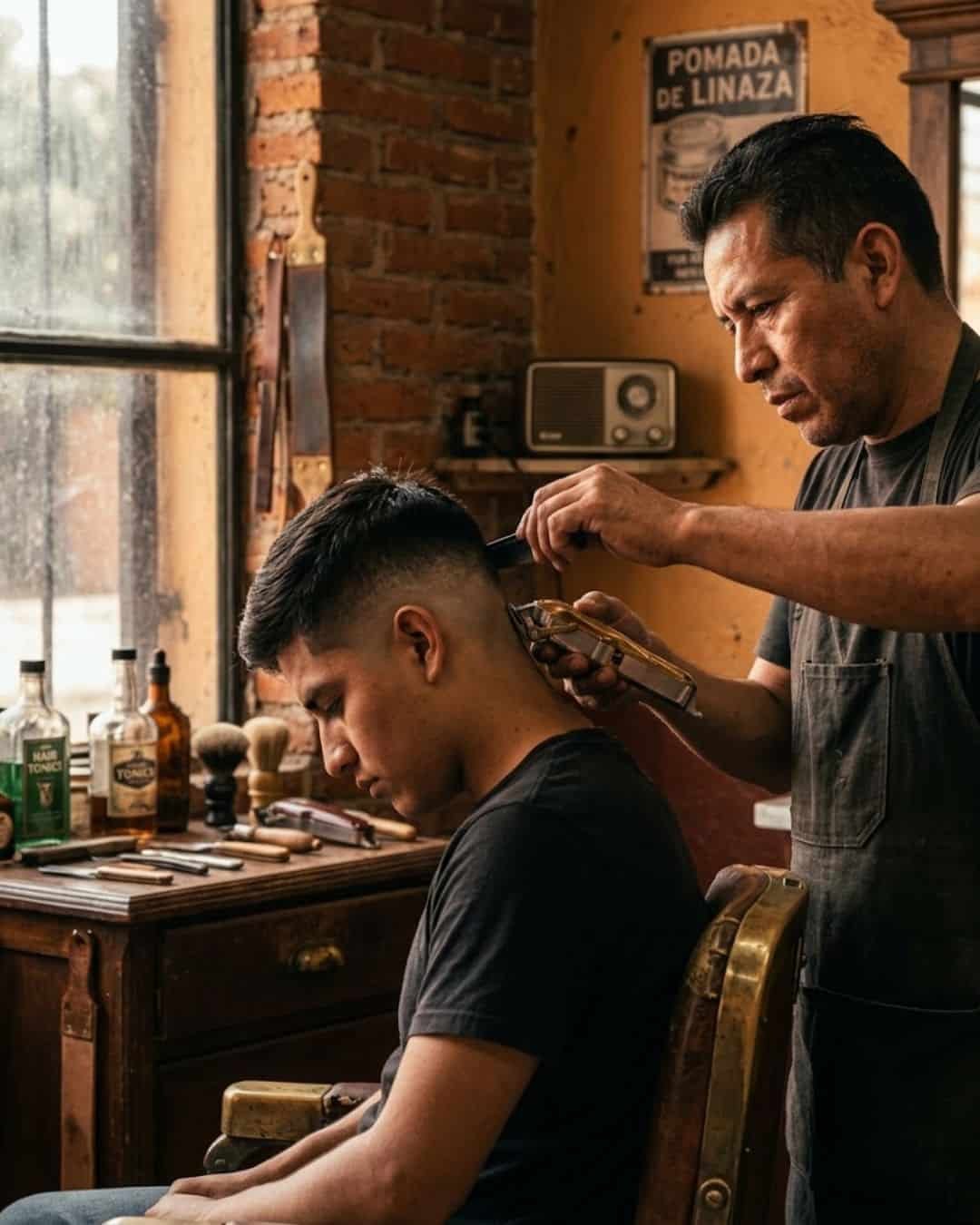 Barbero haciendo un fade a un cliente en una barberia en Pedro Escobedo